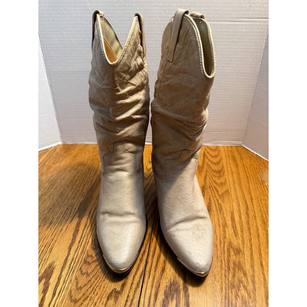 Dingo Vintage Cream Leather Western Slouch Boots Metal Toe DI 526 Womens 7M